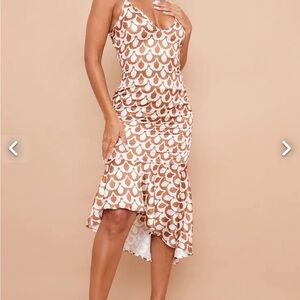 PrettyLittleThing Brown and Cream High Low Slip Dress